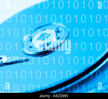 Computer Hard Disk Drive with Binary Numbers Close Up Stock Photo