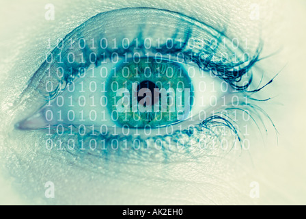 Human Females Eye with Binary Digits Stock Photo