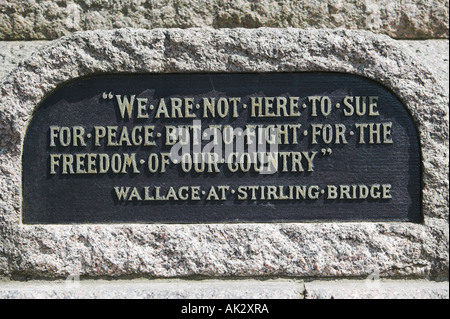 Plaque on the Wallace Monument at Robroyston, near Glasgow, Scotland Stock Photo