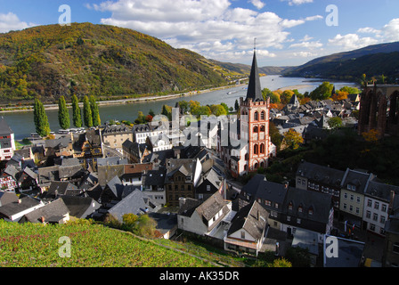 Rhine valley town of Bacharach, St. Peter's Church, Germany Stock Photo