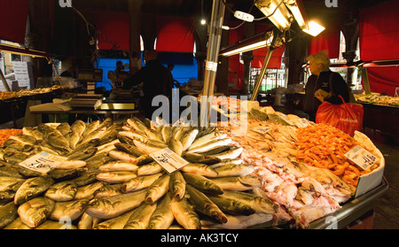 Fish Market Pescheria interior Rialto District Venice Veneto Italy Europe EU Stock Photo