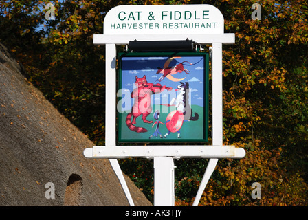 11th century The Cat and Fiddle Pub sign, Hinton Admiral, Hinton, Hampshire, England, United Kingdom Stock Photo