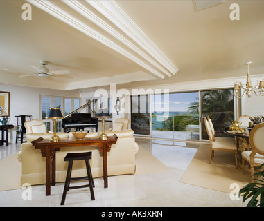 Contemporary Living Room with Ocean View Stock Photo