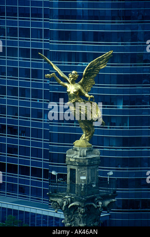 Closeup of the wonged Victory statue on top of the Monumento a la Independencia or El Angel on Paseo de la Reforma in Mexico City Stock Photo