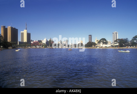 Nairobi city skyline from the boating lake in Uhuru Park Nairobi Kenya East Africa Stock Photo