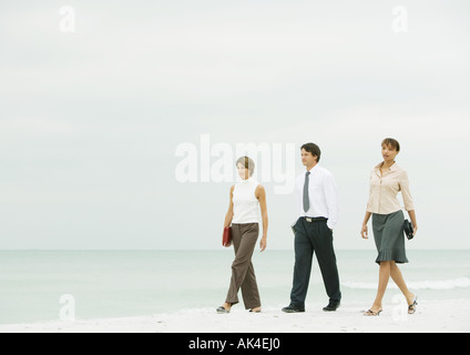 Business team walking on beach Stock Photo