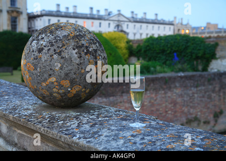 Wine glass on Clare College bridge, left behind after college Ball Stock Photo