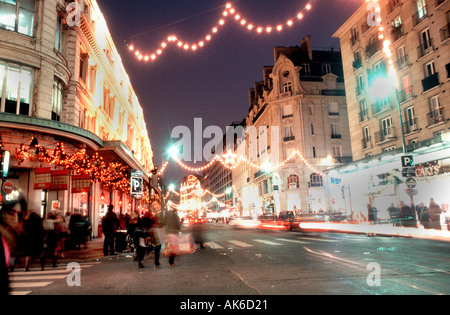 Paris, France, Christmas Shopping, Boulevard Raspail, at Night Christmastime Near 'Le Bon Marche' Department Store Street Scene, Lights Stock Photo