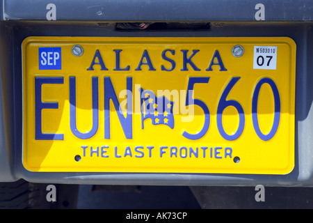 Alaska The Last Frontier Vehicle registration plate Stock Photo