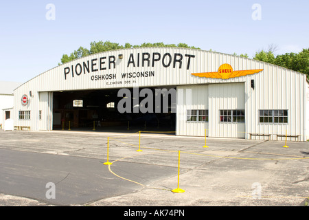 Pioneer Airport hanger at Oshkosh Wisconsin WI Stock Photo