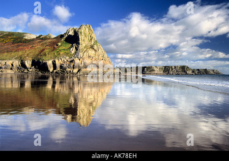 Eastwards view from Tor Bay Great Tor towards Three Cliffs Bay Gower west Wales Stock Photo