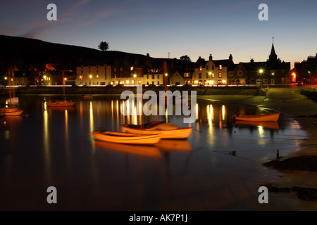 The picturesque harbour at Stonehaven, Aberdeenshire, Scotland, UK, as seen lit up at dusk Stock Photo