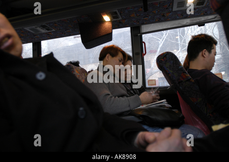 Chinatown from a window bus Manhattan New York City USA colour color Stock Photo