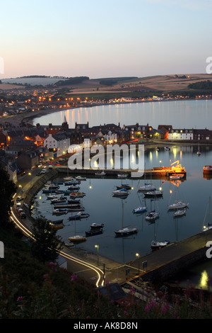 The picturesque harbour at Stonehaven, Aberdeenshire, Scotland, UK, as seen lit up at dusk Stock Photo