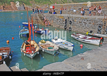 Looking down on boats in harbour Gorran Haven Cornwall Stock Photo