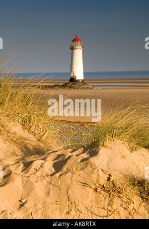 Sand Dunes and The Point of Ayr or Talacre Lighthouse, Point of Ayr, Flintshire, North Wales, UK Stock Photo