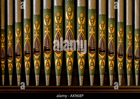 Detail of organ pipes. Church of the Holy Ghost, Middleton, Cumbria, England, U.K., Europe. Stock Photo