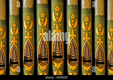 Detail of organ pipes. Church of the Holy Ghost, Middleton, Cumbria, England, U.K., Europe. Stock Photo