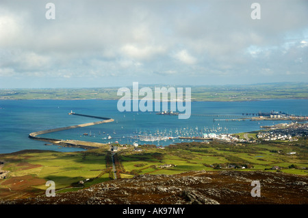 Holyhead harbour and breakwater from Holyhead Mountain Anglesey North Wales Stock Photo