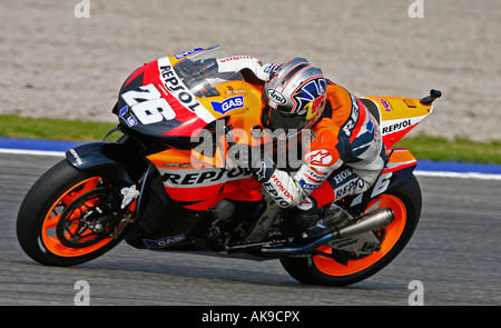 Moto GP rider Dani Pedrosa of Spain speeds his Honda bike at Comunitat Valenciana Motorcycling Grand Prix 2007 in Cheste Stock Photo