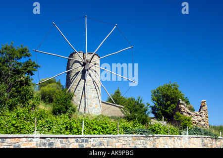 The windmills of the Lasithi Plateau in eastern Crete Greece Stock Photo