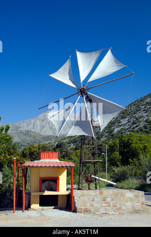 The windmills of the Lasithi Plateau in eastern Crete Greece Stock Photo