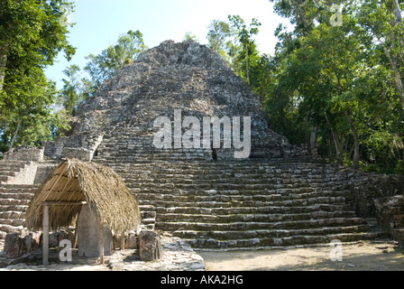 Templo de las Iglesias or Temple of the Church Pyramid and Stele Coba Maya Ruins Quintana Roo Mexico 2007 NR Stock Photo
