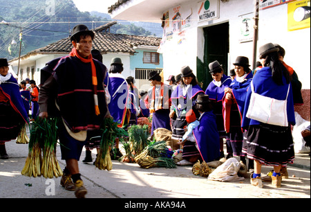 Guambian community. Silvia market. Cauca department. Colombia Stock Photo