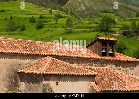 Pantiled roofs and church belfry in Carmona, Cantabria, Northern Spain Stock Photo