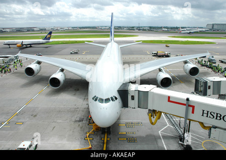 Airbus A380 lands in UK for first time, Debut flight to Heathrow Airport, London Stock Photo