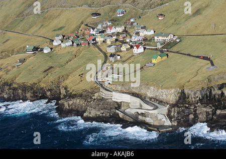 Hattarvik on Fugloy small and very isolated fishing village on the Faroe Islands Stock Photo