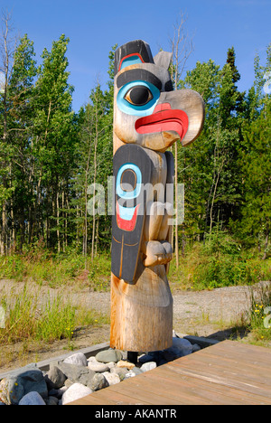 Teslin Tlingit Heritage Centre Center Teslin Yukon Territory Canada Alaska Highway ALCAN Al Can Native American Totem Pole Art Stock Photo