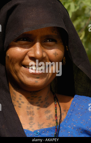 Rabari woman wearing their everyday dress and jewellery. Gujarat. Rann of Kutch. SW INDIA Stock Photo