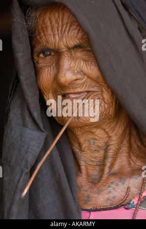 Rabari woman wearing their everyday dress and jewellery. Gujarat. Rann of Kutch. SW INDIA Stock Photo