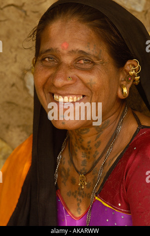 Rabari woman wearing their everyday dress and jewellery. Gujarat. Rann of Kutch. SW INDIA Stock Photo