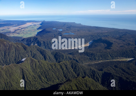 Westland National Park between Franz Josef Glacier and Fox Glacier West Coast South Island New Zealand aerial Stock Photo