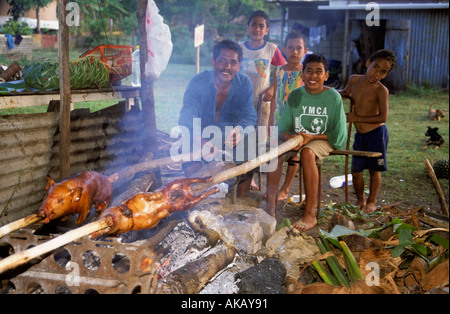 Pig Spit roast Tonga Stock Photo