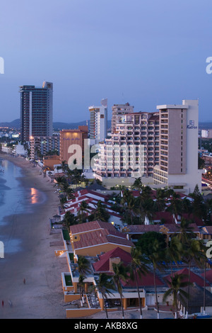 Mexico, Sinaloa State, Mazatlan, Zona Dorada, Playa Las Gaviotas Beach and Hotels Stock Photo