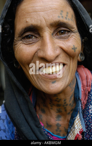 Rabari woman wearing their everyday dress and jewellery. Gujarat. Rann of Kutch. SW INDIA Stock Photo