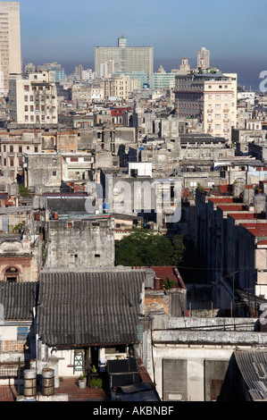 Slum rooftops adjoining Parrque Central and Paseo del Prada Central ...