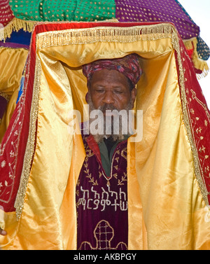 Ethiopian Orthodox Priest carrying the 'Tabot' during Timkat (Epiphany) celebrations in Addis Abeba, Ethiopia Stock Photo