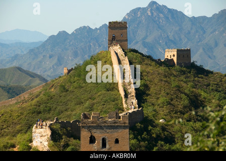 The Great Wall of China follows the steep terrain in the mountainous foothills northeast of Beijing Stock Photo