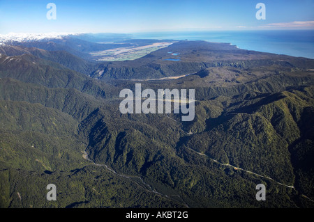 State Highway 6 Omoeroa Saddle between Franz Josef Glacier and Fox Glacier West Coast South Island New Zealand aerial Stock Photo