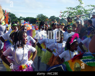 Children dancing in the annual New Year s Junkanoo parade on Green Turtle Cay in the Abacos Bahamas Stock Photo
