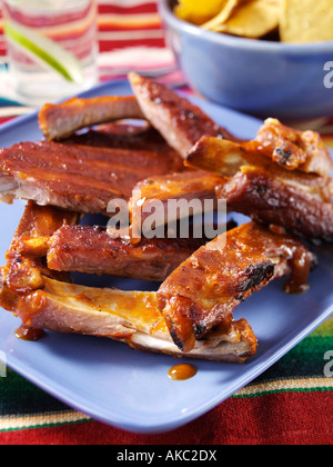 A plate of American barbecued pork spare ribs editorial food Stock Photo
