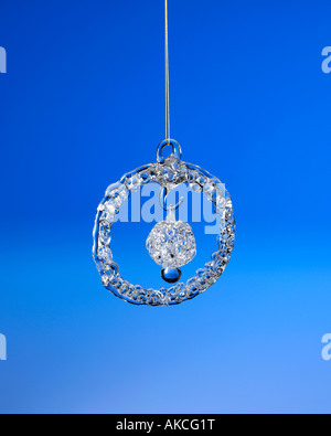 crystal glass Christmas ornament hanging on hook