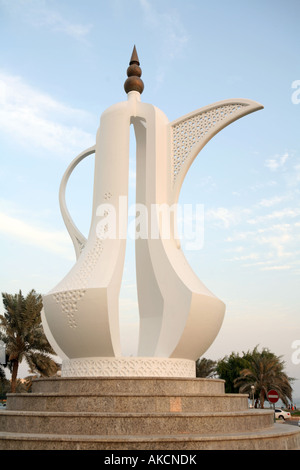 The Dallah coffee pot monument on the Corniche in Doha Qatar A dallah is a symbol of welcome and hospitality in Arabia Stock Photo