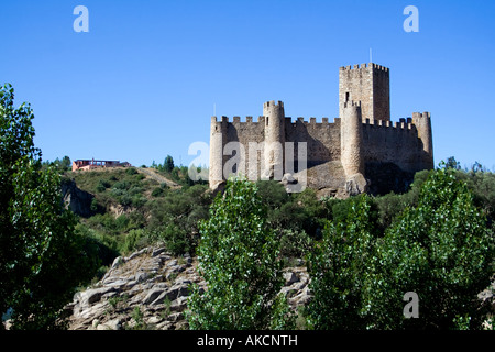 Templar Castle of Almourol. One of the most famous castles in Portugal. Built on a rocky island in the middle of Tagus river. Stock Photo