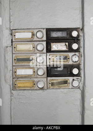 Old door bells - names on name plates removed Stock Photo