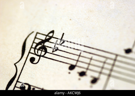 A Stock Photograph of musical notes on a piece of paper representing lifestyle and arts Stock Photo